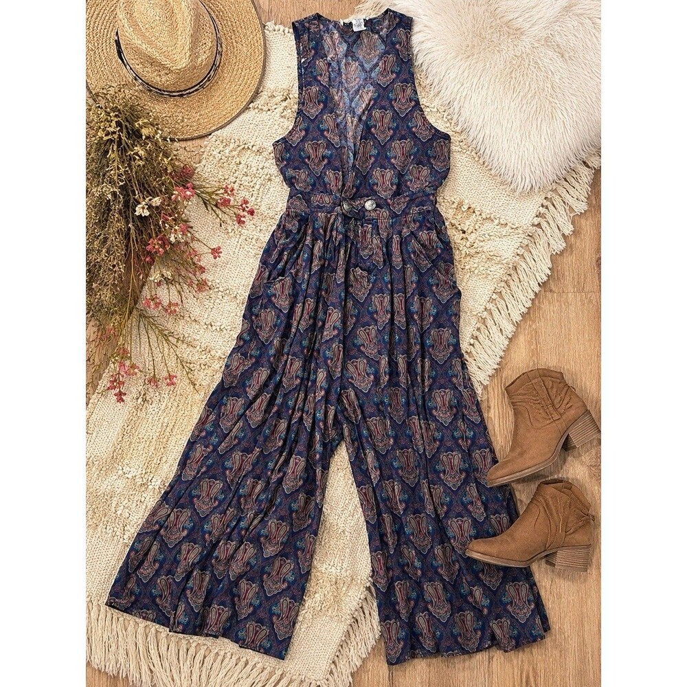 Vintage 90s floral paisley jumpsuit romper pleated size Large R.J. Stevens
